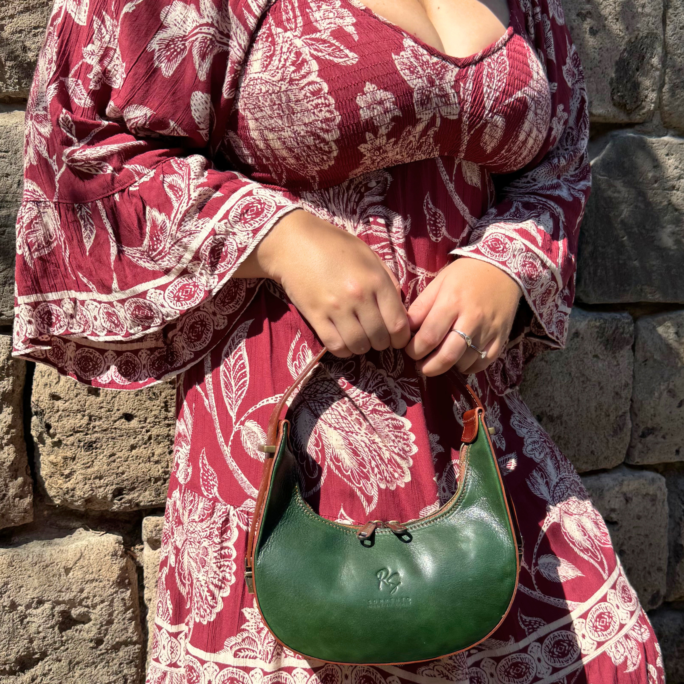 The Buffalo Leather Half Moon Handbag with Adjustable Strap Length