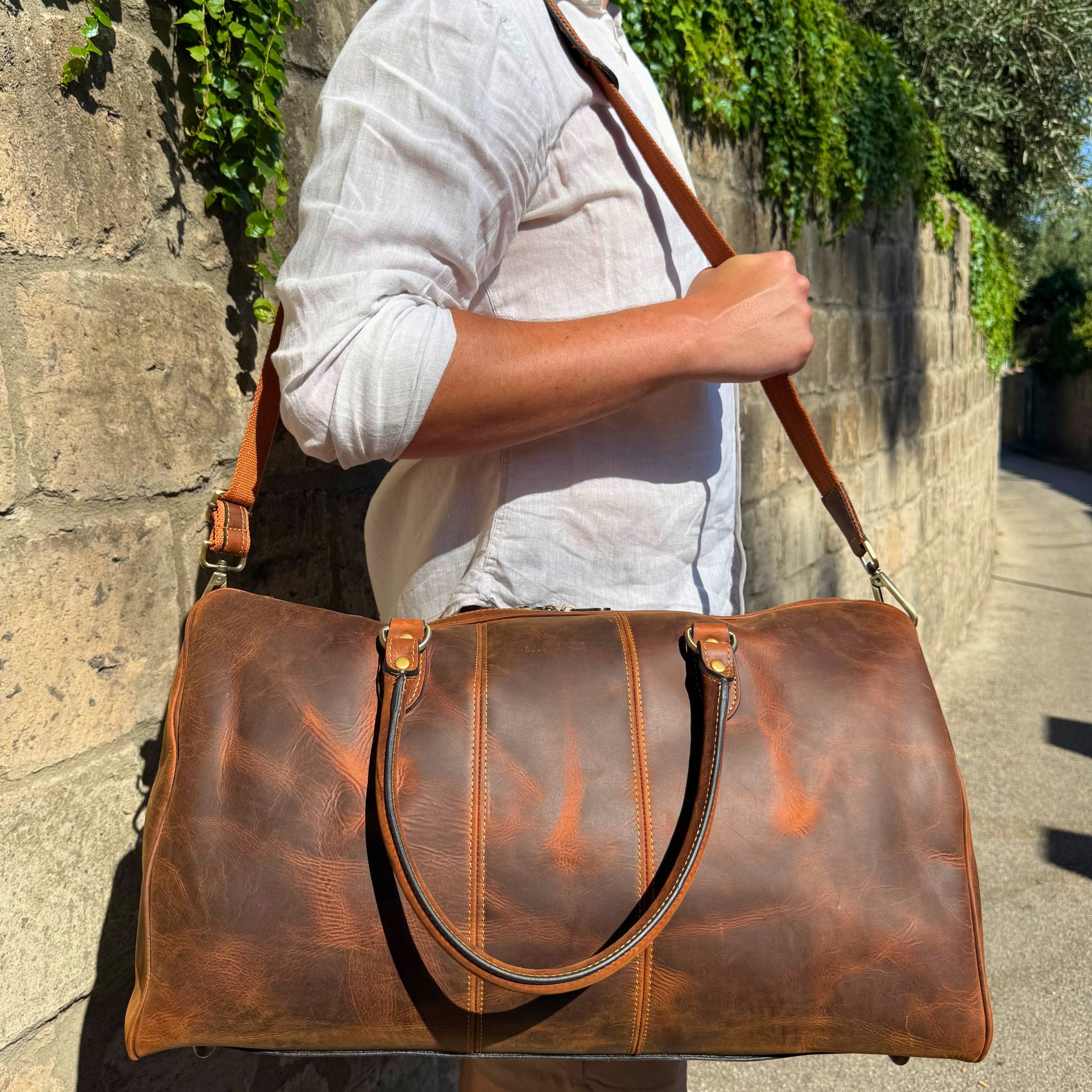 The Classic Distressed Buffalo Duffel with Optional Adjustable Shoulder Strap
