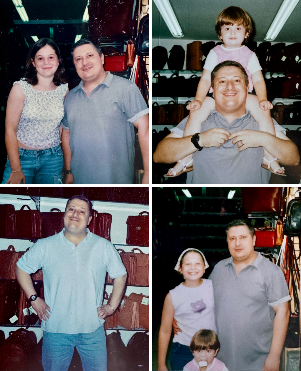 4 family photos of the owner of Raff Shop and his daughers