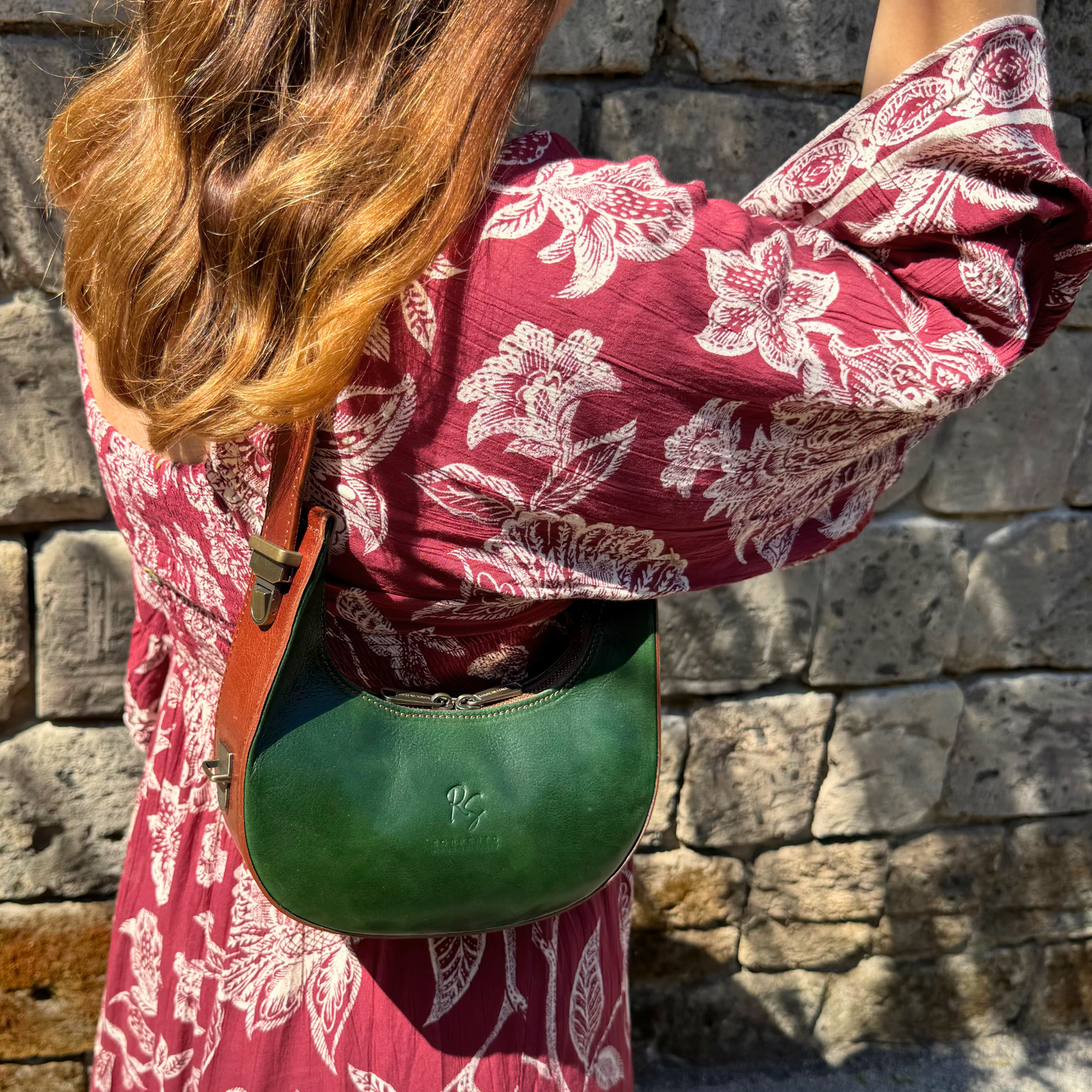 The Buffalo Leather Half Moon Handbag with Adjustable Strap Length