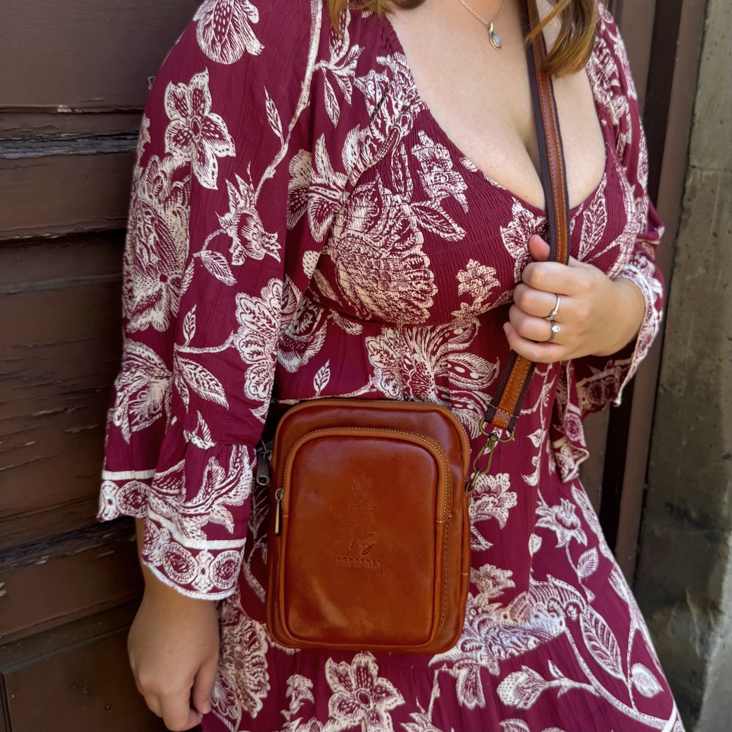 Unisex Double Compartment Crossbody Sling Bag in Italian Buffalo Leather