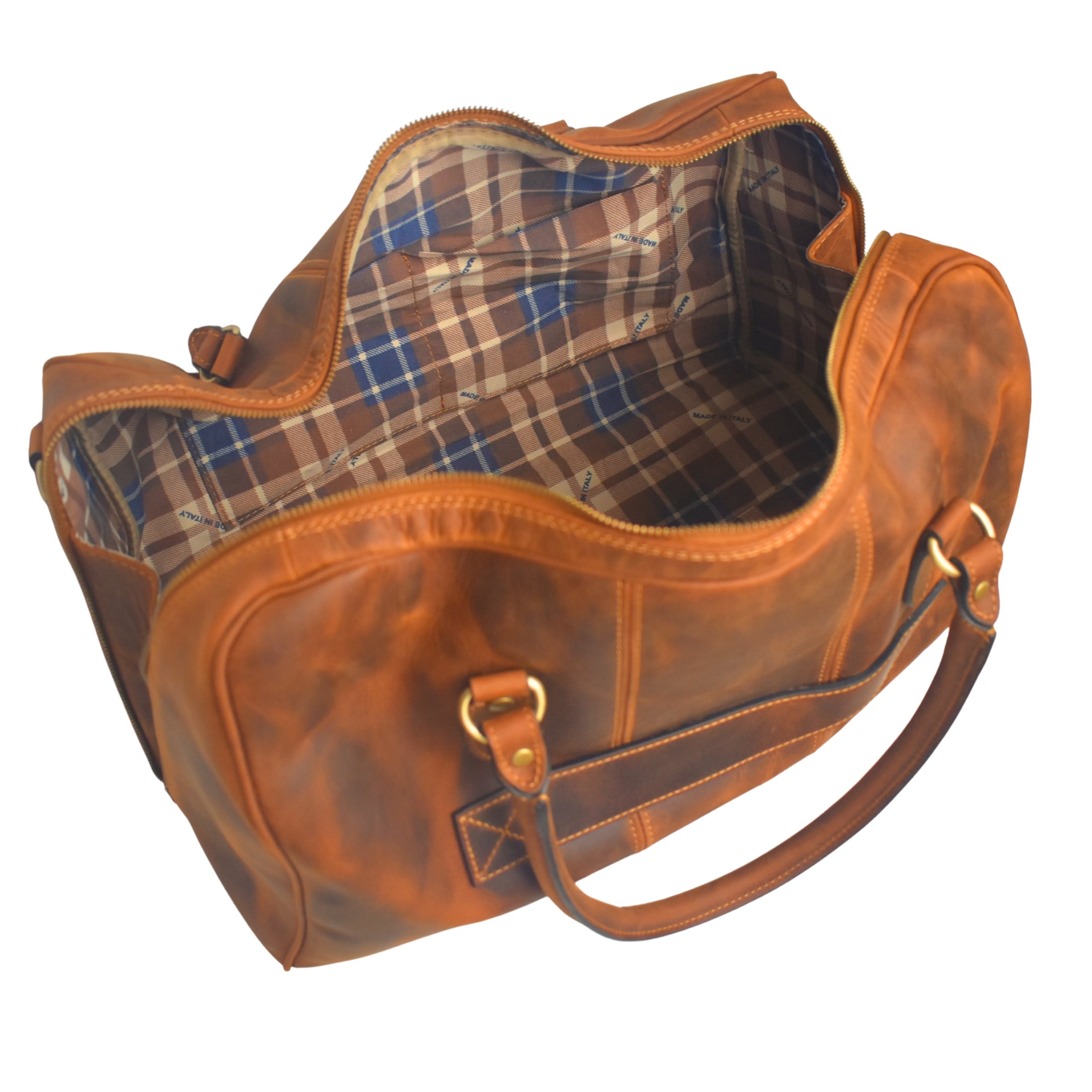The Compact Distressed Buffalo Duffel with Optional Adjustable Shoulder Strap
