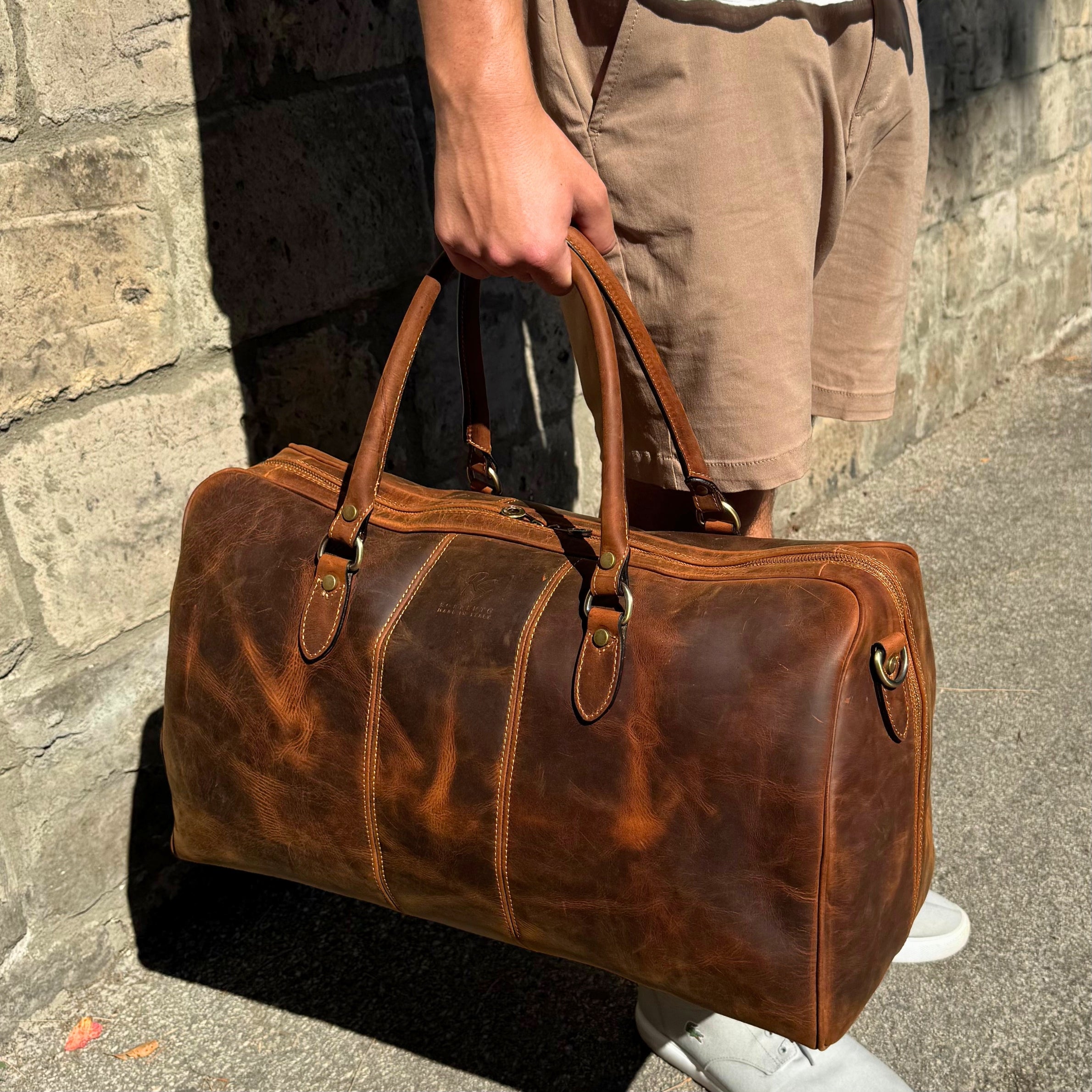 The Classic Distressed Buffalo Duffel with Optional Adjustable Shoulder Strap