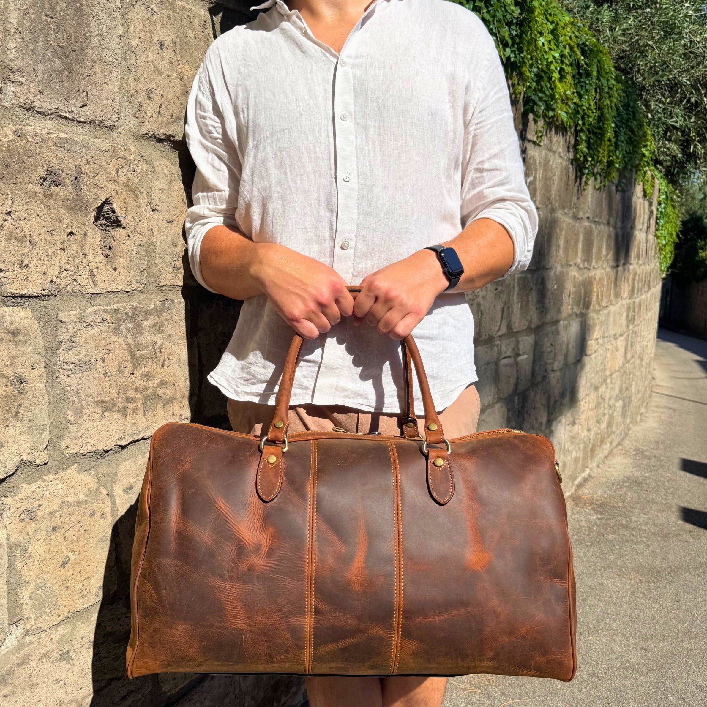 The Classic Distressed Buffalo Duffel with Optional Adjustable Shoulder Strap
