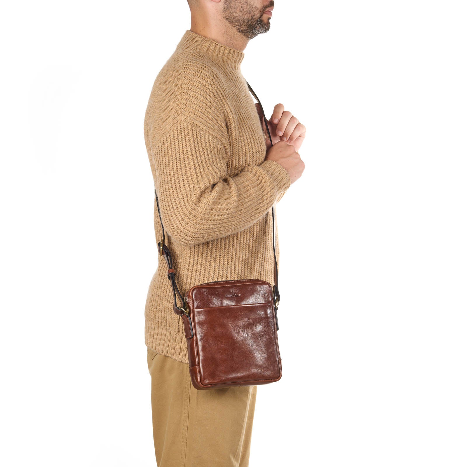 Gianni Conti Compact Crossbody Messenger in Italian Leather