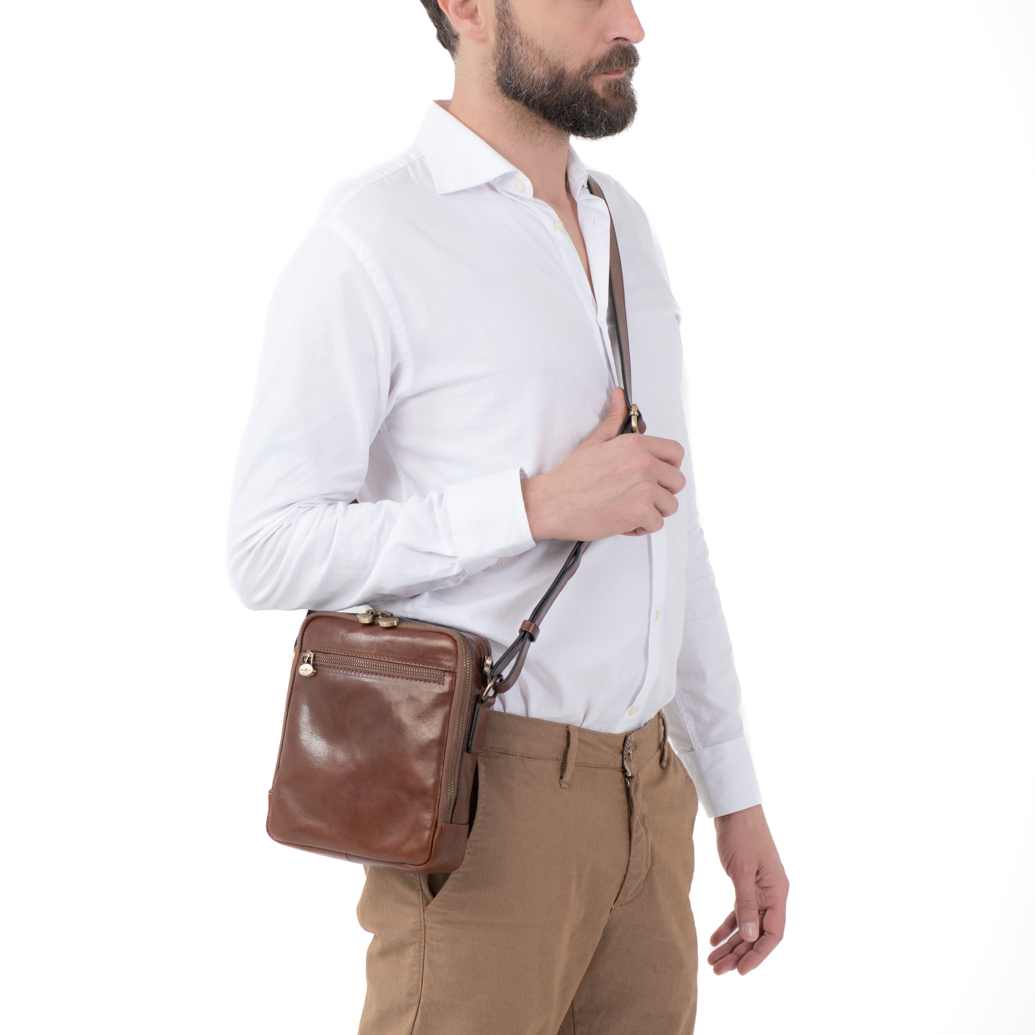 Gianni Conti Compact Crossbody Messenger in Italian Leather