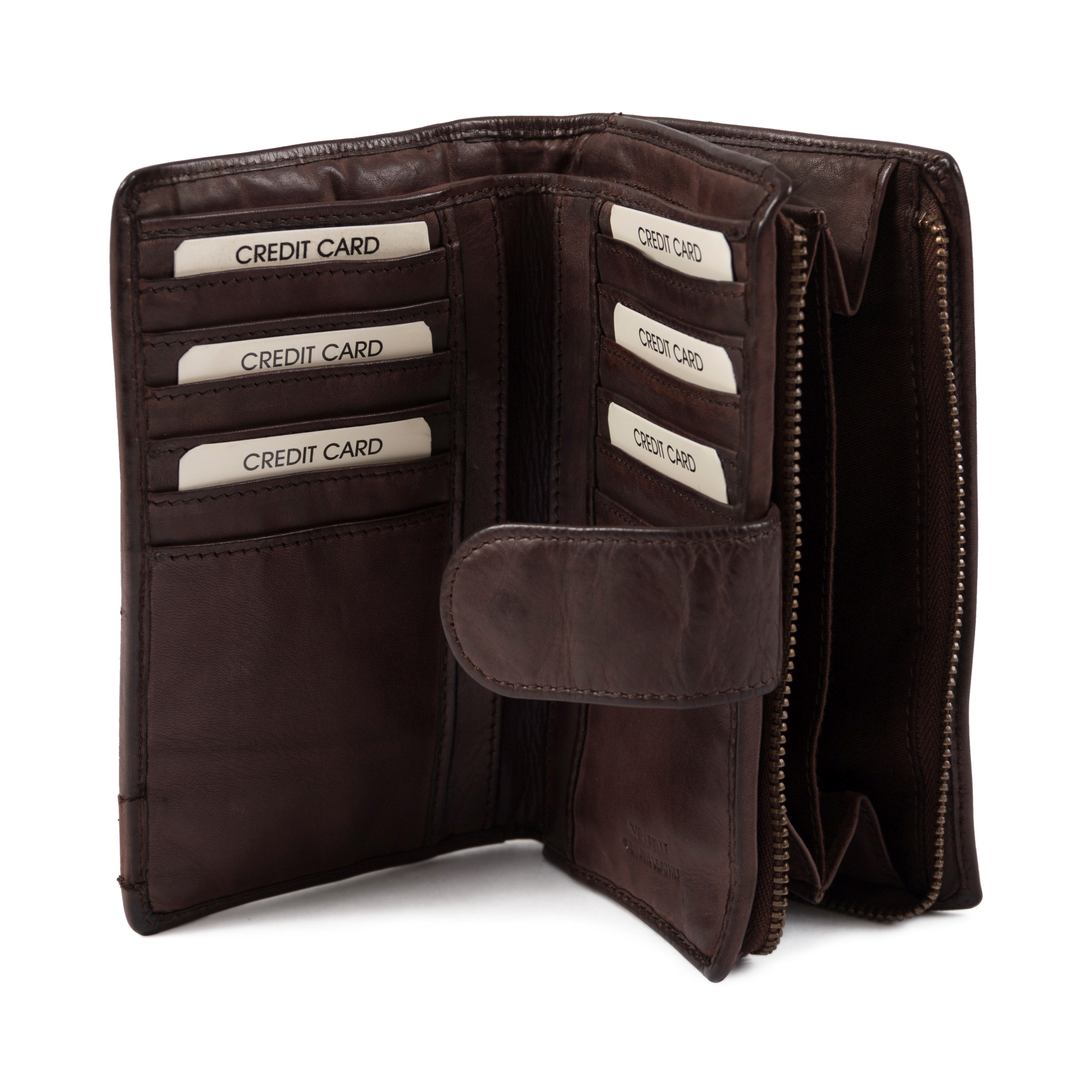 Gianni Conti Women's Large Distressed Leather Tab Purse with Zip Coin Section & Multi Card Storage