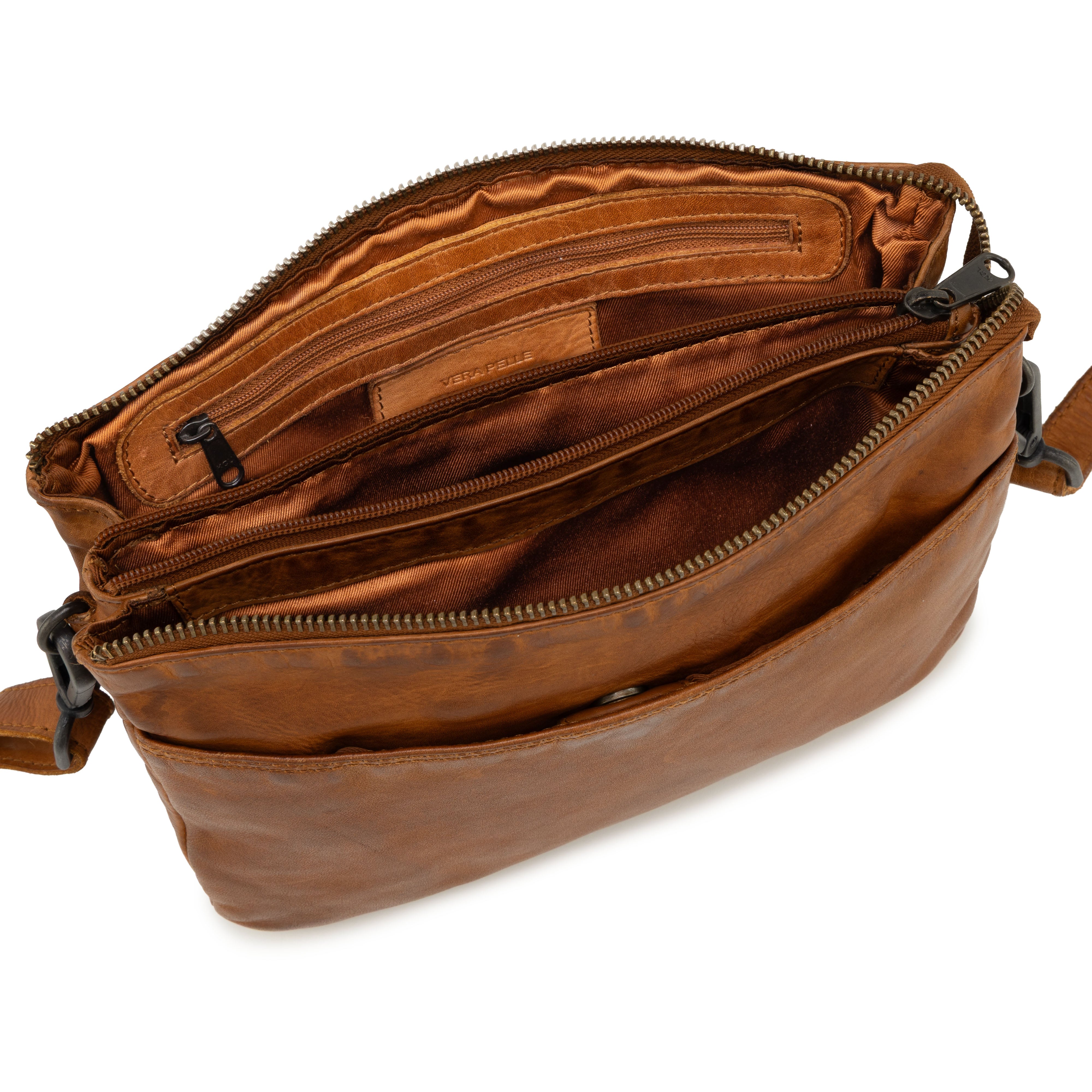 Gianni Conti Medium Zip Crossbody Handbag in Distressed Italian Leather