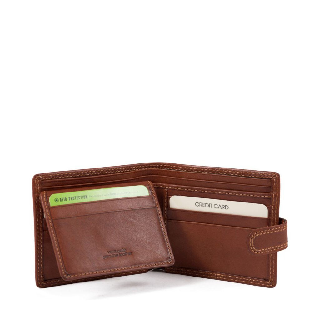 Gianni Conti Leather Bifold Wallet with Tab Closure, ID Window Fold & RFID Protection