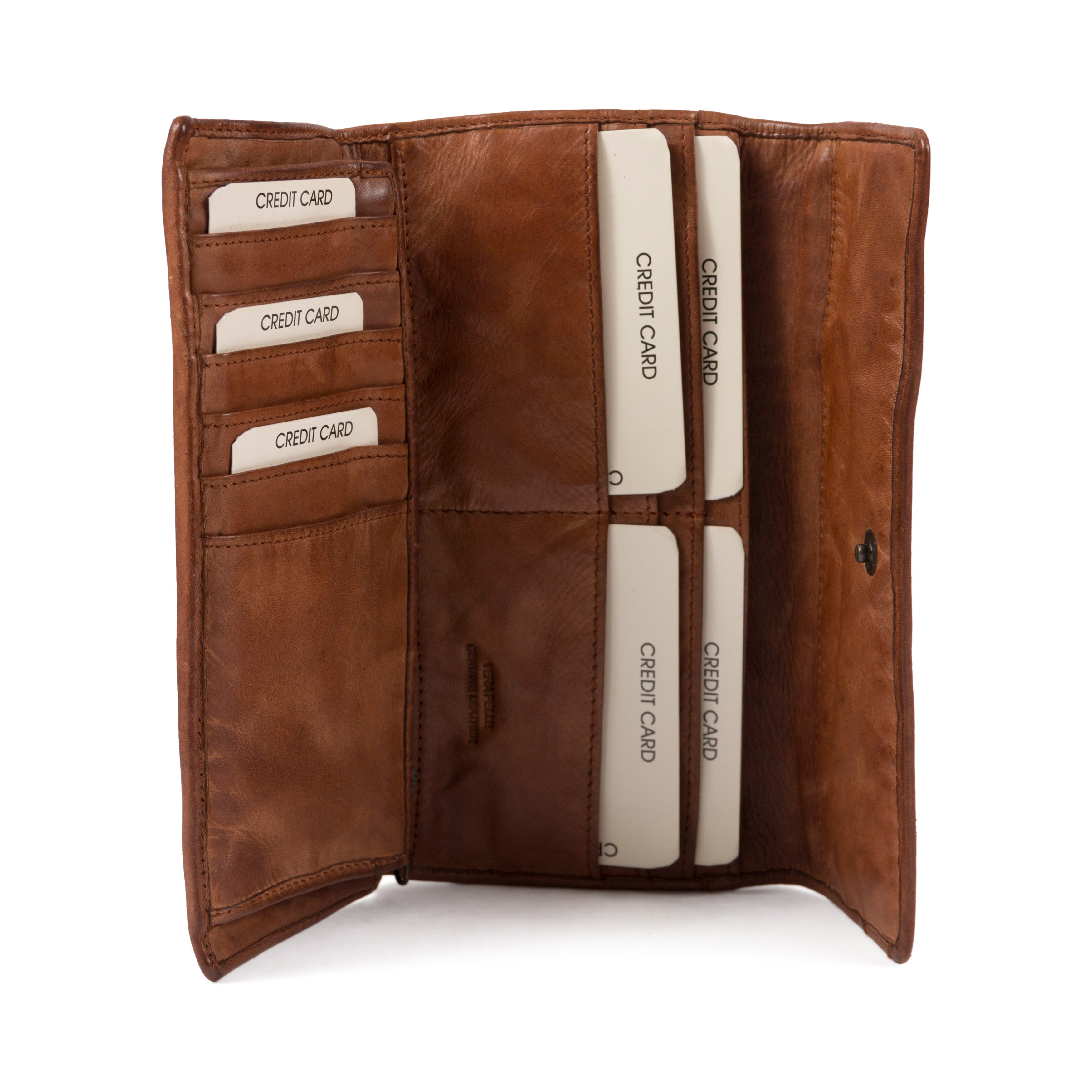 Gianni Conti Leather Flap Purse - Women’s Multi-Section Wallet in Distressed Italian Leather