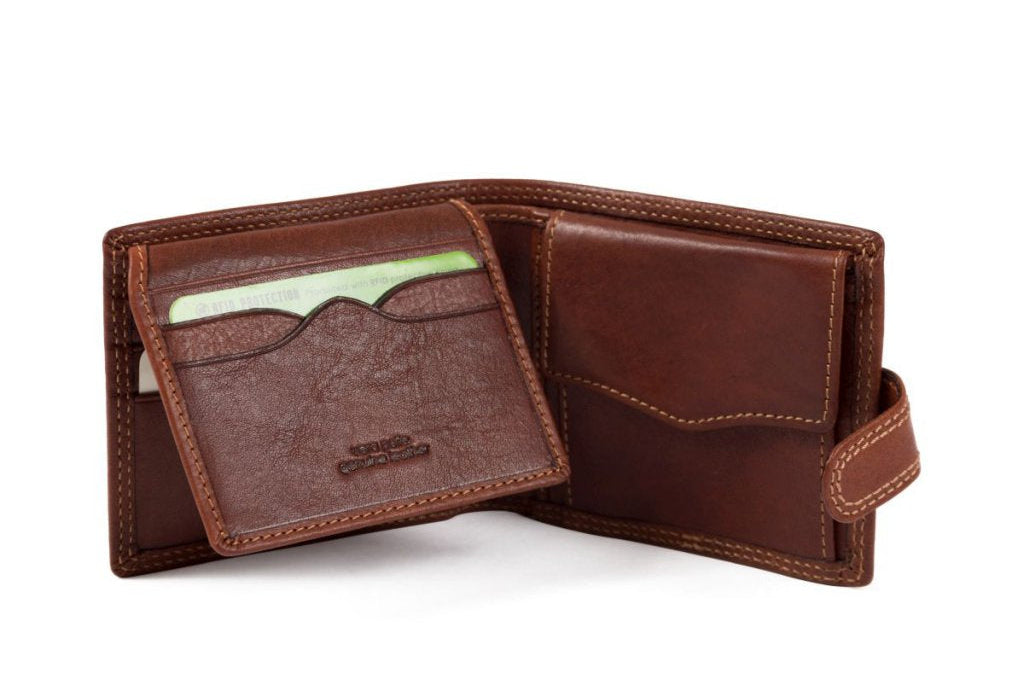 Gianni Conti Leather Wallet with Tab Closure, Coin Pocket & RFID Protection