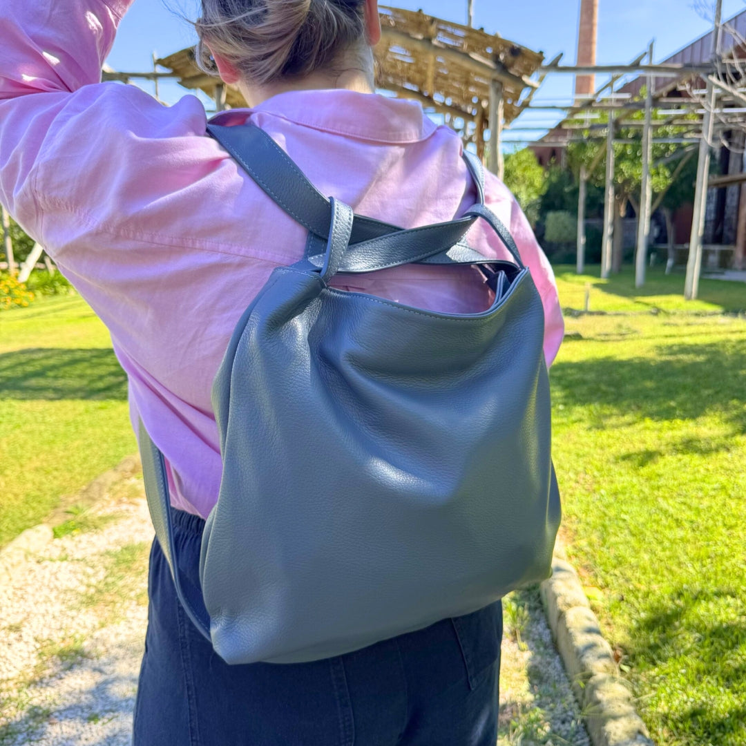 The Large Convertible Tote to Backpack in Pebbled Italian Leather