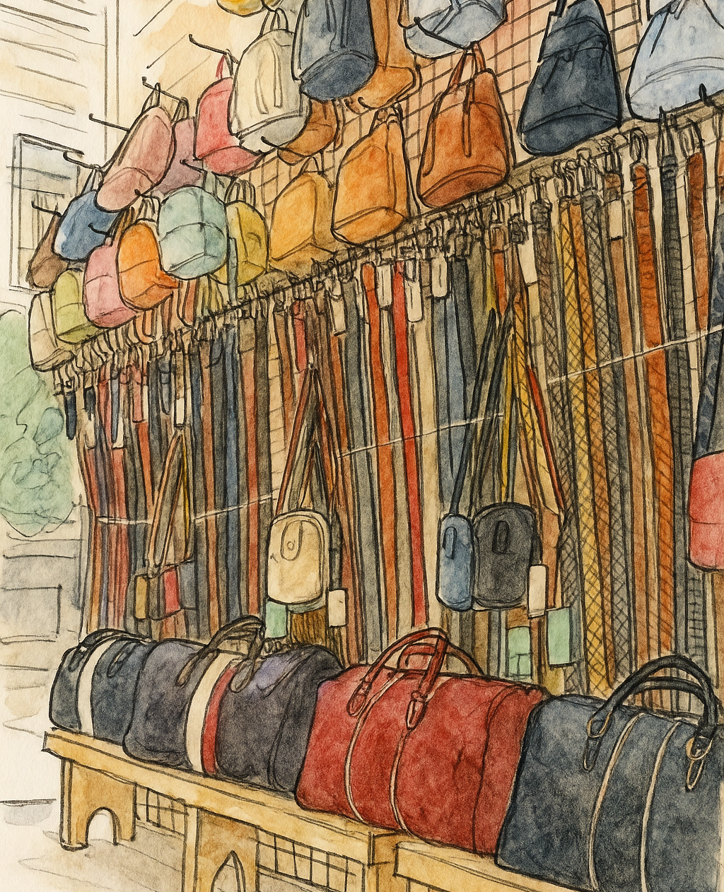 Drawing of Italian leather bag shop Raff's Shop Sorrento