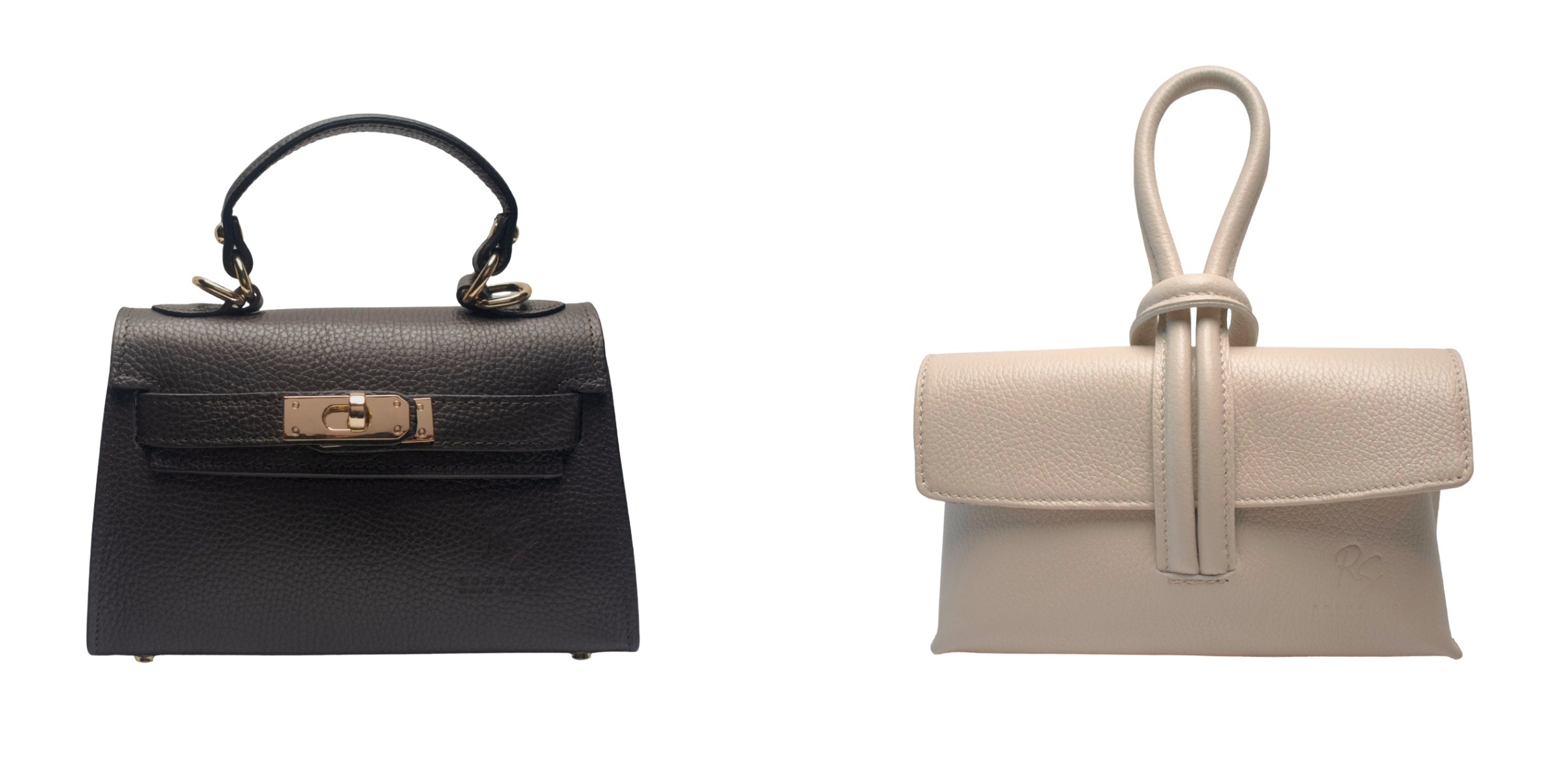 scroll image featuring a lock bag and a knot clutch handbag